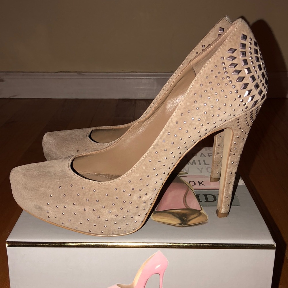 BCBGeneration Tan Suede Studded Closed-Toe Pump